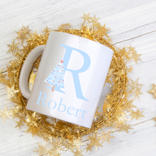 Load image into Gallery viewer, Alphabet Christmas Mug - Blue Tree Blue Letter
