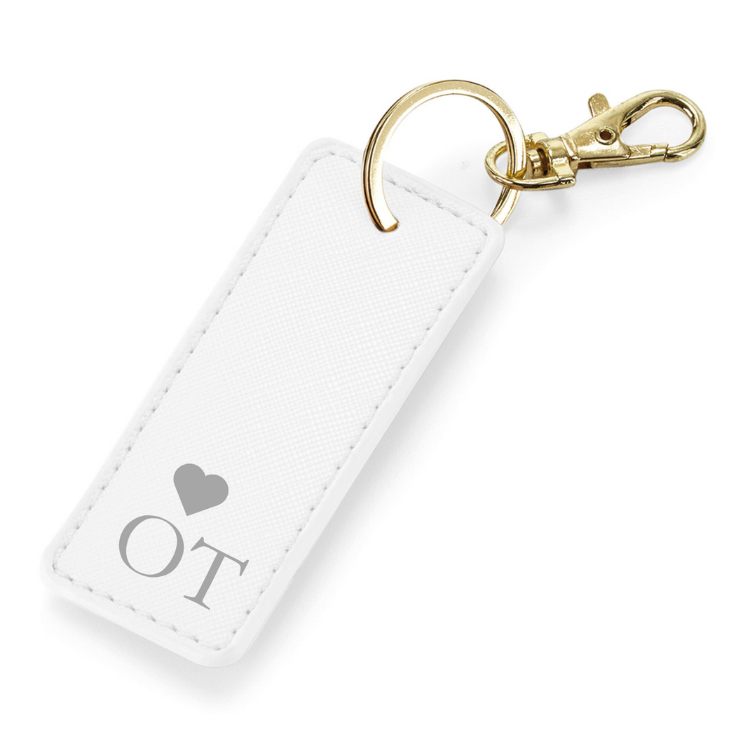 Rectangle Keyring Initials - White