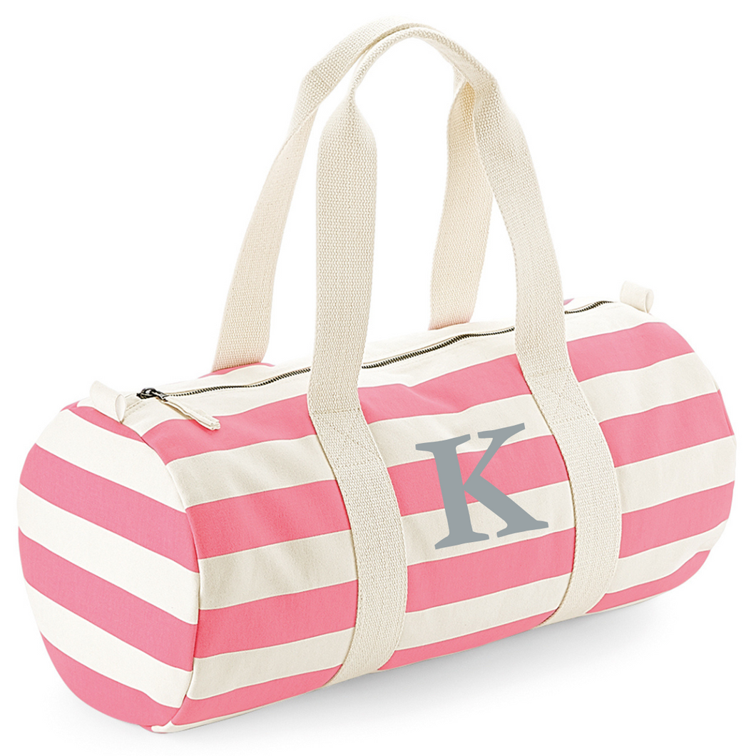 Barrel Bag Pink Stripe Initial