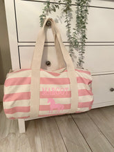 Load image into Gallery viewer, Barrel Bag Pink Stripe Name &amp; Picture
