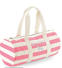 Load image into Gallery viewer, Barrel Bag Pink Stripe Name &amp; Picture
