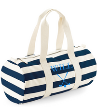 Load image into Gallery viewer, Barrel Bag Navy Stripe Name &amp; Picture
